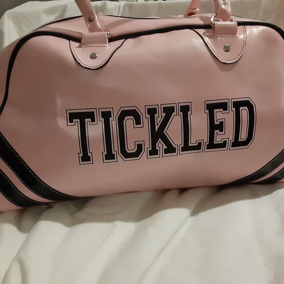 Pink With Graphic Print Tickled Vegan Leather Oversized Handbag Duffel Style Bag - Picture 1 of 7